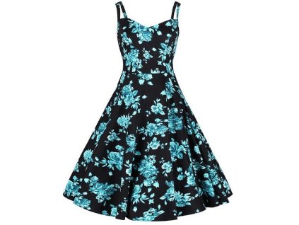 H&R London retro šaty Black Rosaceae