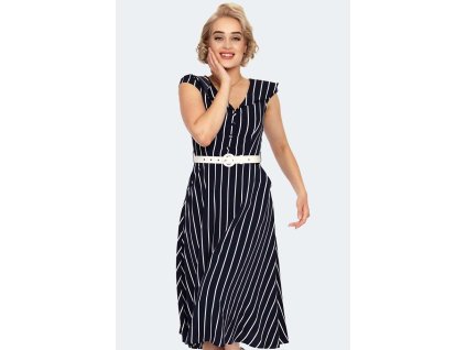 Skylar Stripe Wide Collar Midi Flare Dress 3