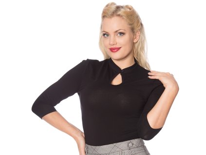 PEEK A BOO MANDARIN COLLAR TOP Blk 1