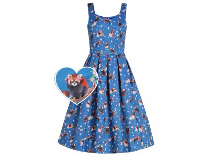 Amanda Swing Dress in Blue with Red Panda 1