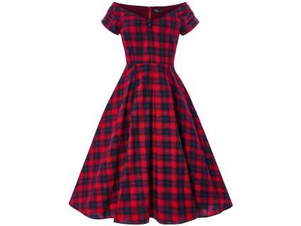 Lily Red Tartan Off Shoulder Swing Dress 2