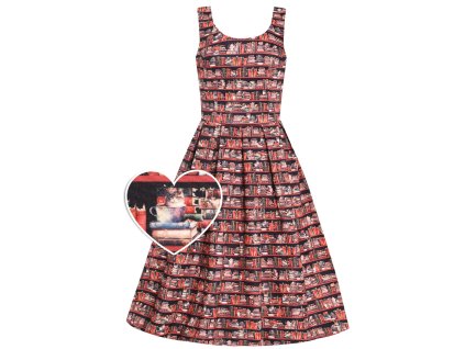 Amanda Vintage Inspired Library Book & Cat Print Swing Dress 1