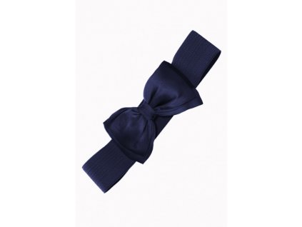 Tmavě modrý elastický široký retro pásek s mašlí Bella Banned Retro