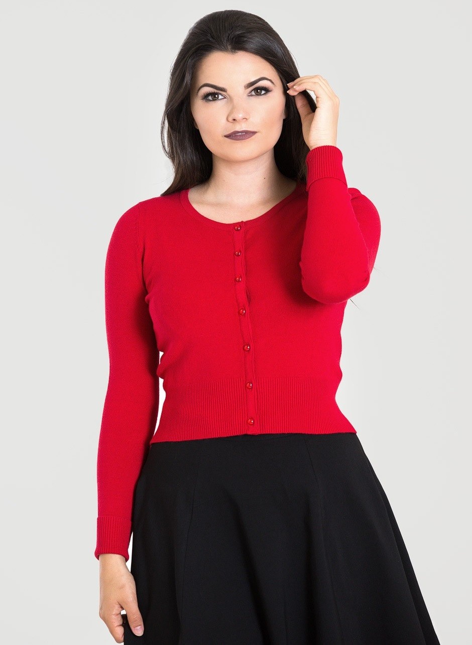 Hell Bunny krátký kardigan Paloma - Red Velikost: L (UK 14)