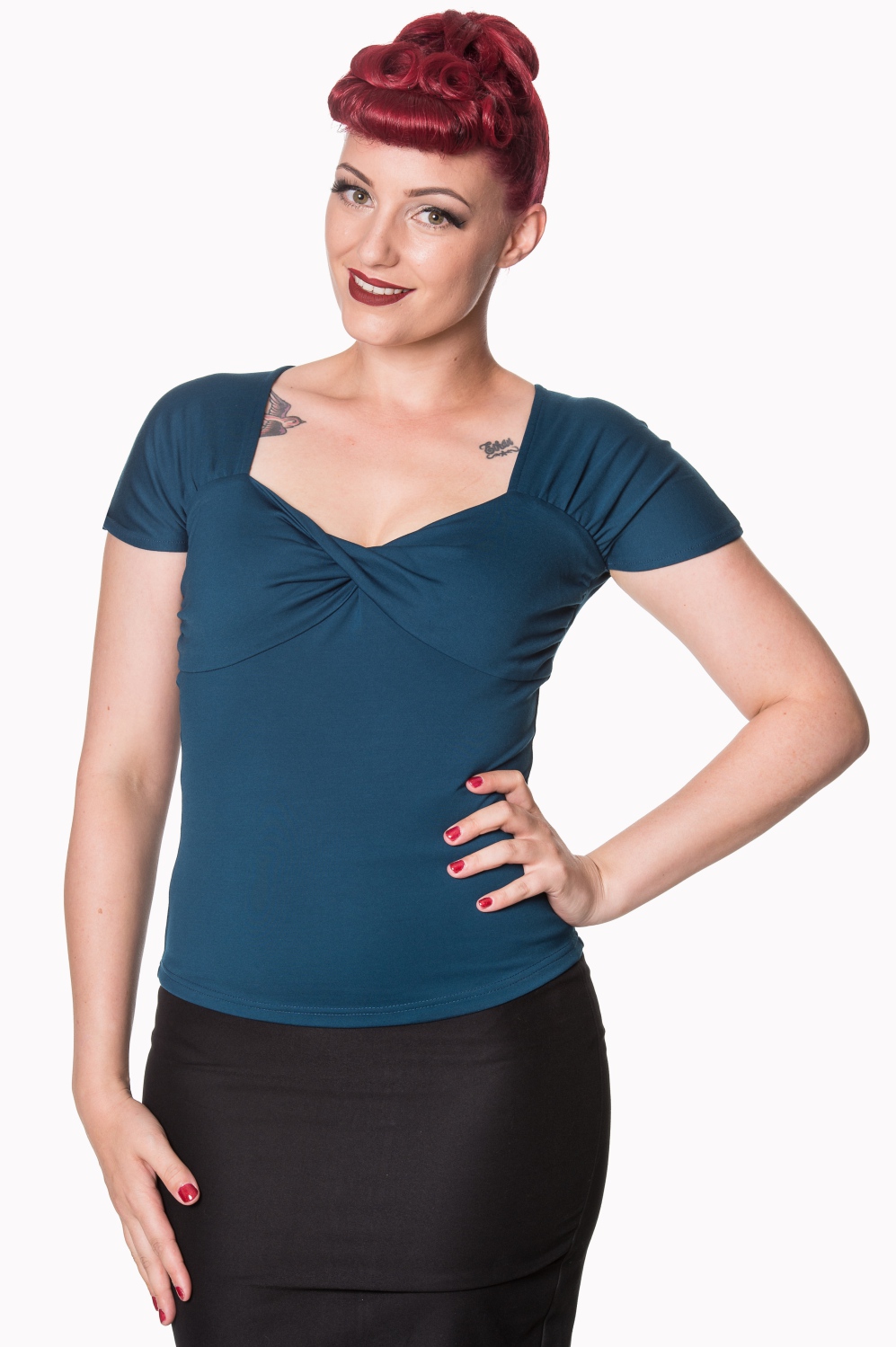 Banned Retro top She Who Dares - Teal Velikost: XS (UK 8)