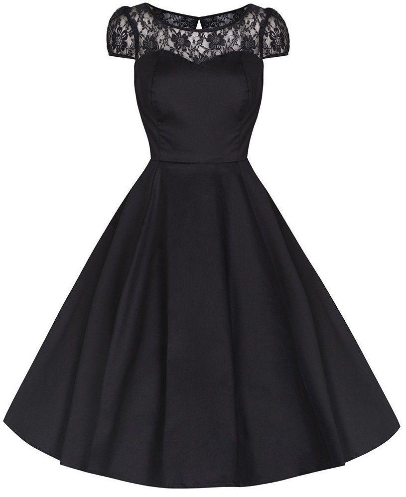 H&R London retro šaty Black Mesh Lace Velikost: XS (UK 8)