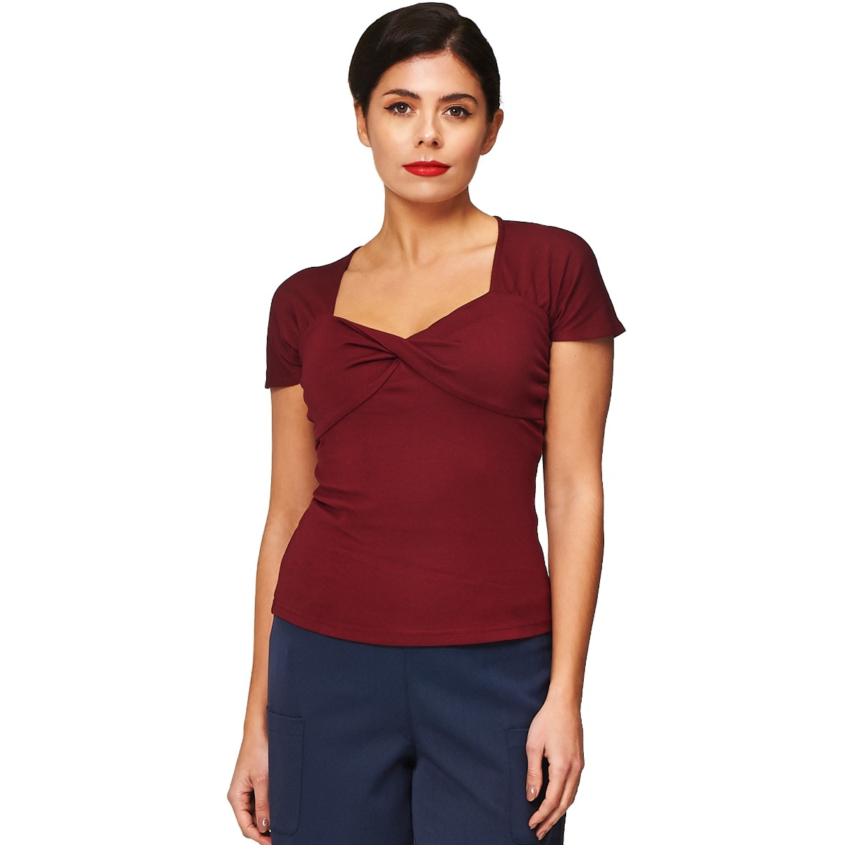 Banned Retro top She Who Dares - Burgundy Velikost: XL (UK 16)