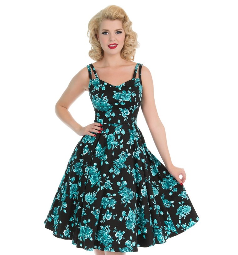 H&R London retro šaty Black Rosaceae Velikost: XS (UK 8)