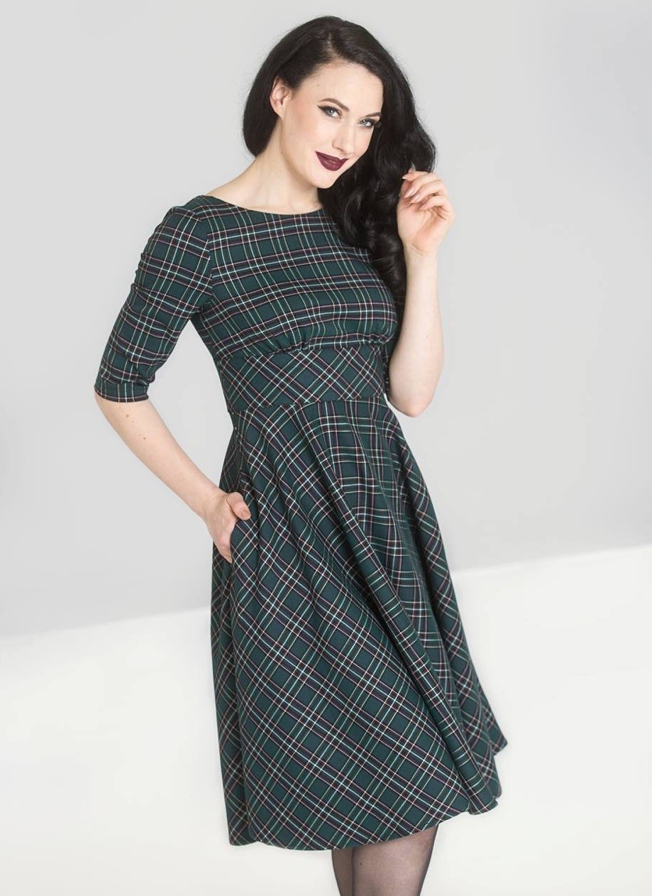 Hell Bunny retro šaty Peebles - Green Velikost: L (UK 14)