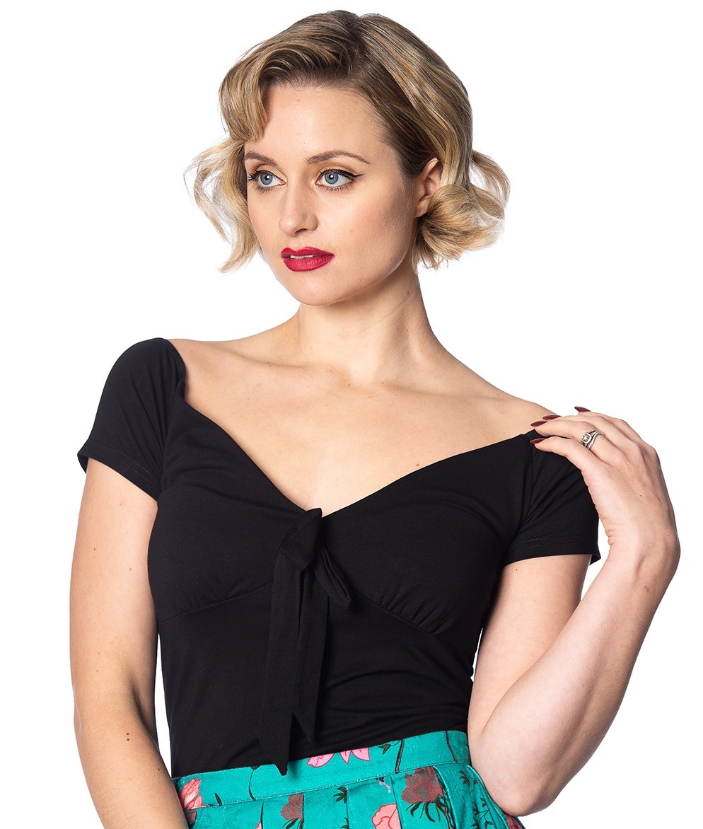 Banned Retro top Bow Wow - Black Velikost: S (UK 10)