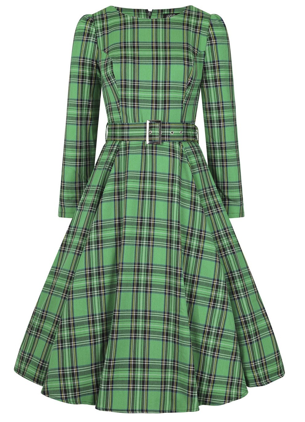 H&R London Kostkované retro šaty Highland Check - Green Velikost: S (UK 10)
