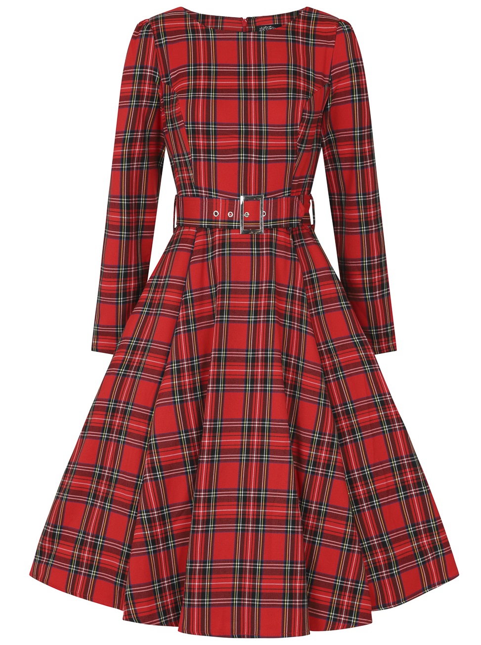 H&R London Kostkované retro šaty Highland Check - Red Velikost: 2XL (UK 18)