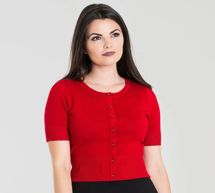 Hell Bunny krátký kardigan Wendi - Red Velikost: XS (UK 8)