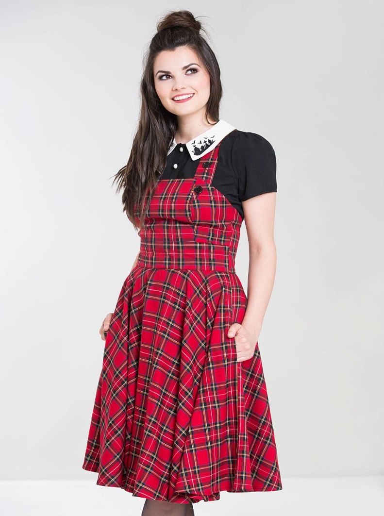 Hell Bunny Šatová sukně - retro šaty s laclem Irvine Velikost: 3XL (UK 20)