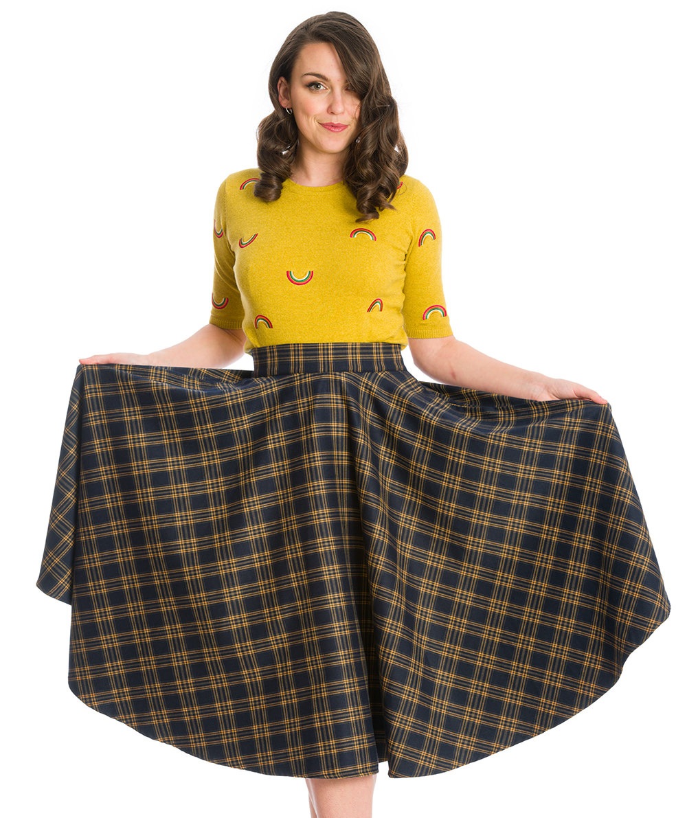 Banned Retro sukně Adore Her - Navy & Mustard Velikost: XL (UK 16)