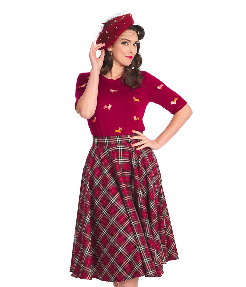 Banned Retro sukně Winter Check - Red Velikost: S (UK 10)