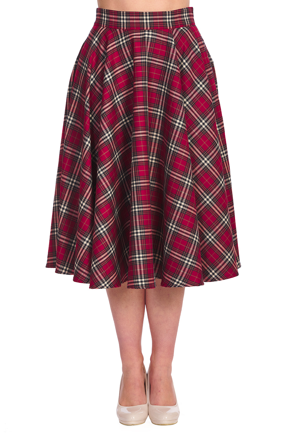 Banned Retro sukně Winter Check - Red Velikost: M (UK 12)