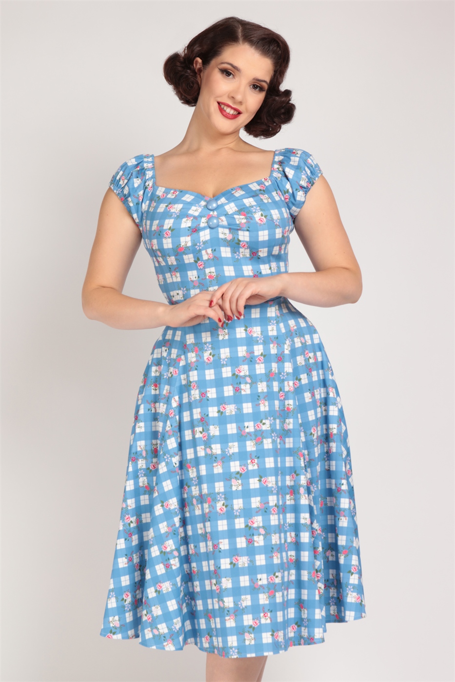 Collectif retro šaty Dolores - Gingham Garden Velikost: M (UK 12)