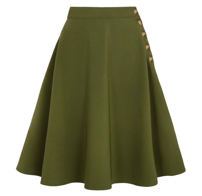 Hell Bunny sukně Ravenwood - Khaki Velikost: XS (UK 8)