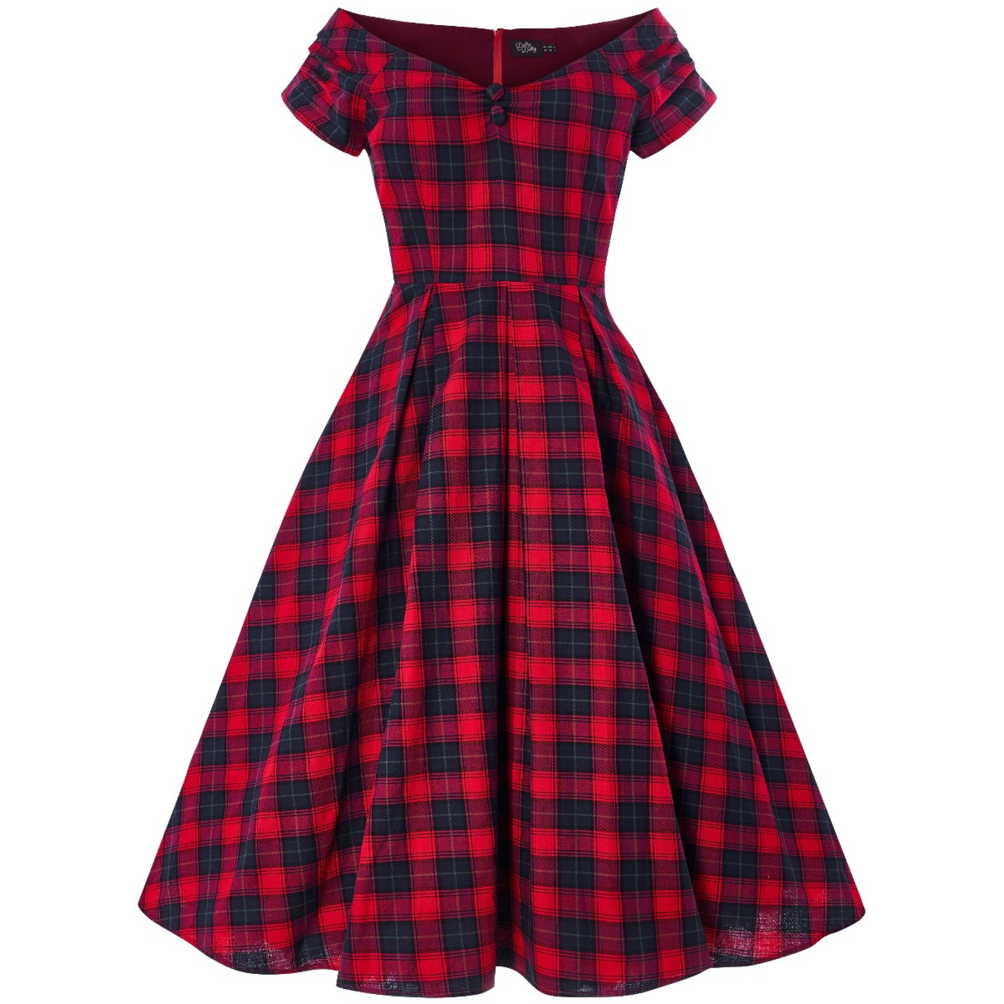 Dolly & Dotty retro šaty Lily - Red Tartan Velikost: 2XL (UK 18)