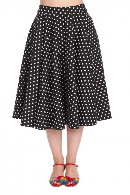 Banned Retro kolová sukně Polka Dot Days - Black Velikost: XL (UK 16)