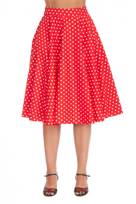 Banned Retro kolová sukně Polka Dot Days - Red Velikost: XL (UK 16)