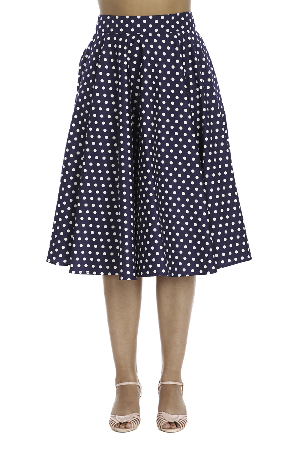 Banned Retro kolová sukně Polka Dot Days - Navy Velikost: XL (UK 16)