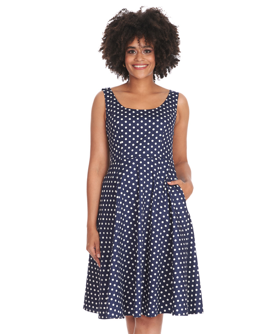 Banned Retro šaty Dot Days - Navy Velikost: XL (UK 16)