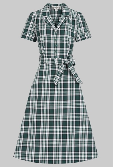 Collectif retro šaty Alexandrea - Emerald Check Velikost: XL (UK 16)