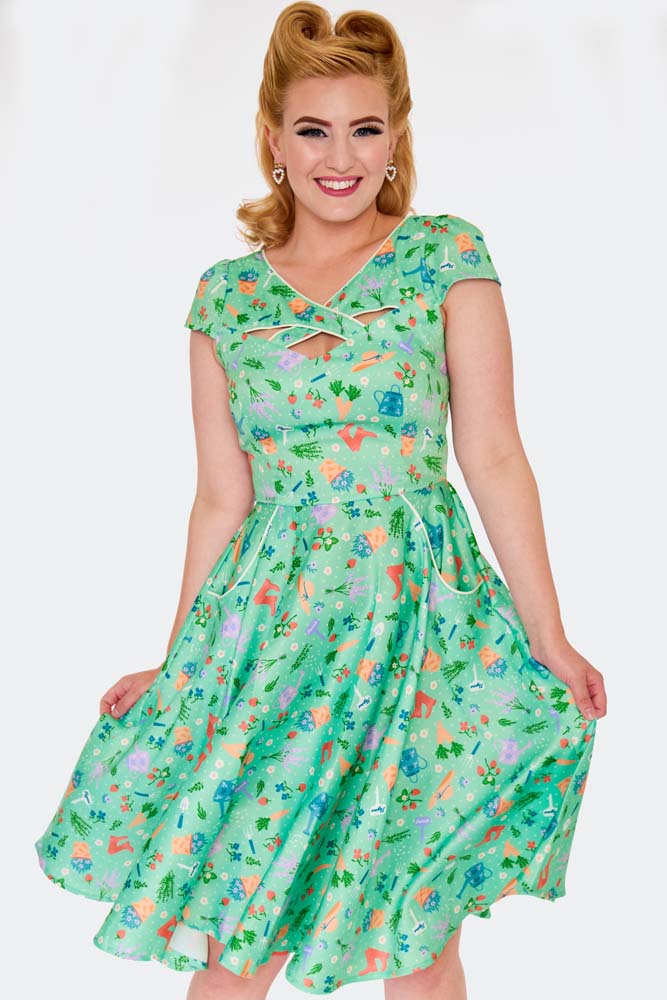 Voodoo Vixen retro šaty Connie - Garden Velikost: XL