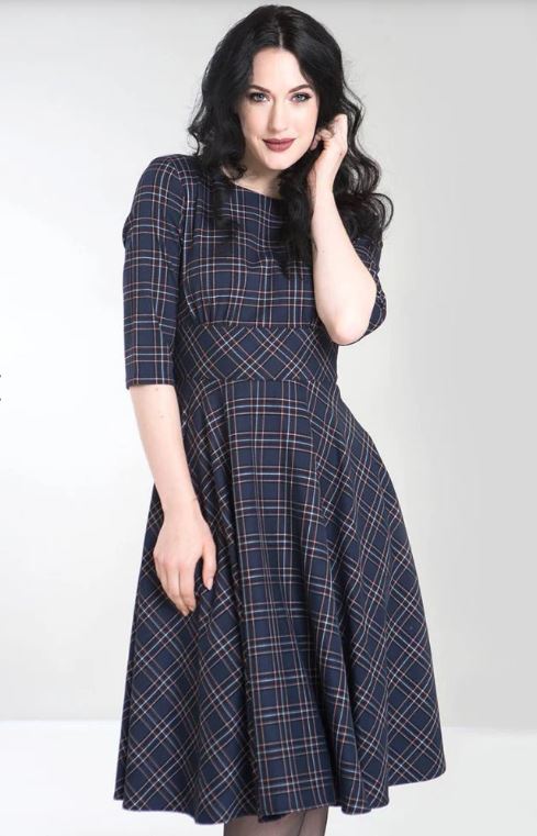Hell Bunny retro šaty Peebles - Navy Velikost: S (UK 10)