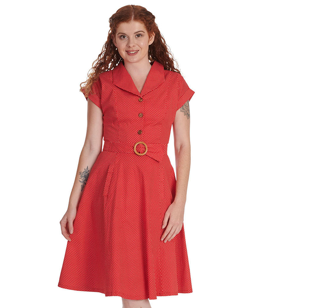 Banned Retro šaty Polka Dot Dance - Red Velikost: XL (UK 16)