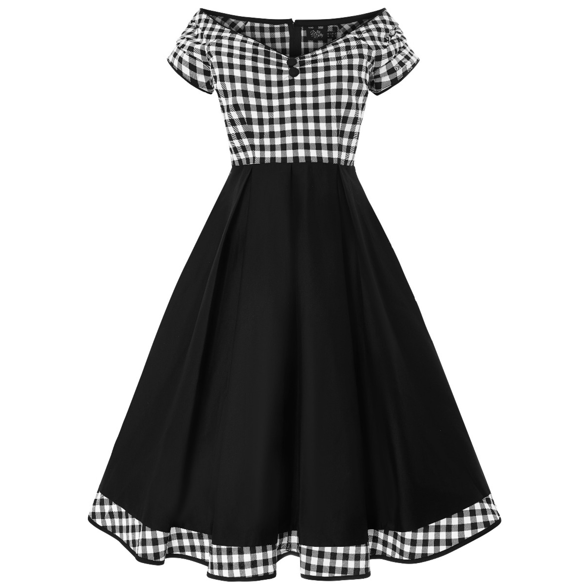 Dolly & Dotty retro šaty Lily - Monochrome Check Velikost: 4XL (UK 22)