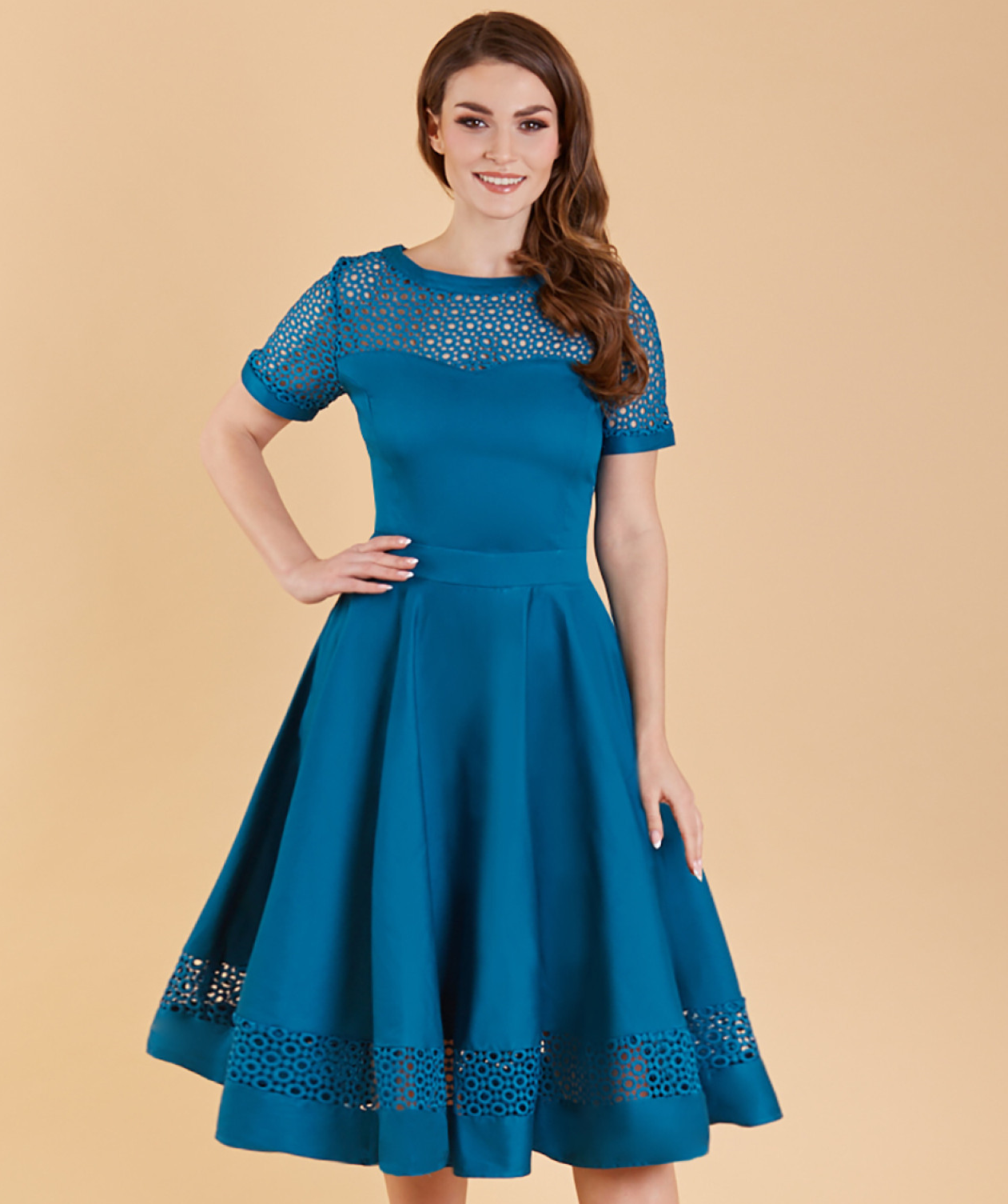 Dolly & Dotty retro šaty Tess - Peacock Velikost: S (UK 10)