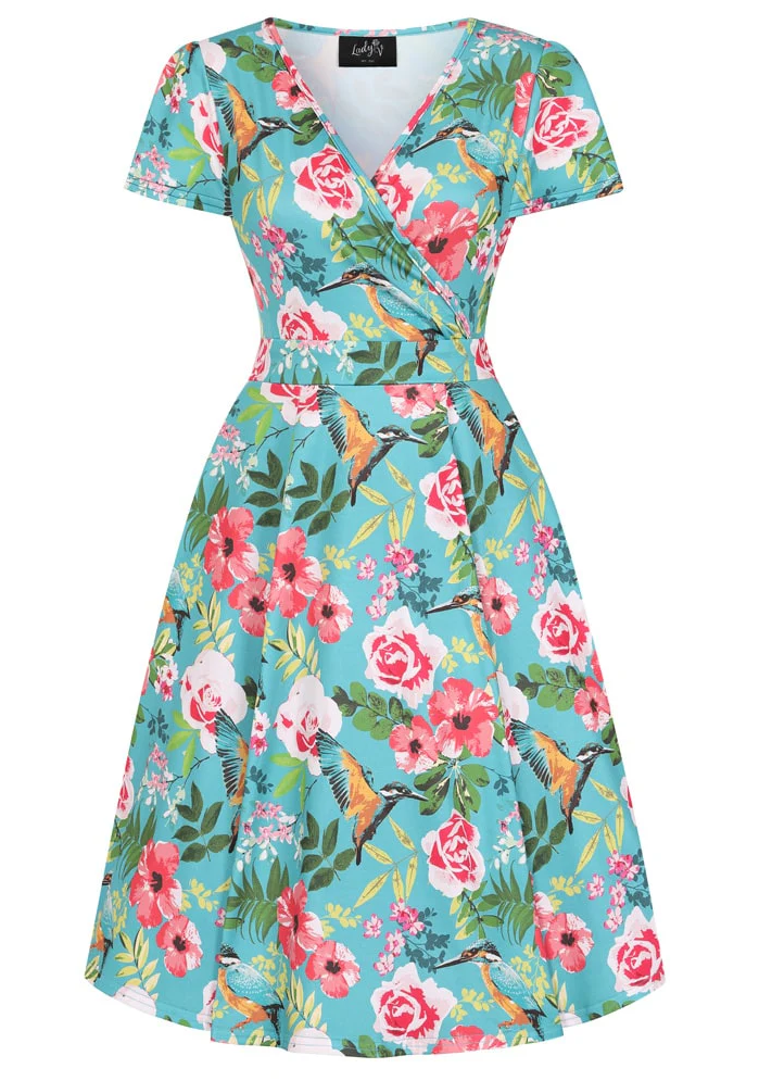 Lady Vintage Lady V London retro šaty Lyra Mini - Kingfisher Velikost: L (UK 14)