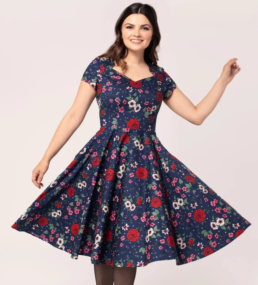 Hell Bunny midi šaty Camellia Velikost: XL (UK 16)
