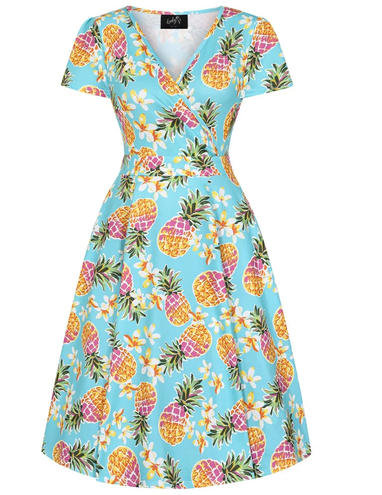 Lady Vintage Lady V London retro šaty Lyra Mini - Pineapples Velikost: L (UK 14)