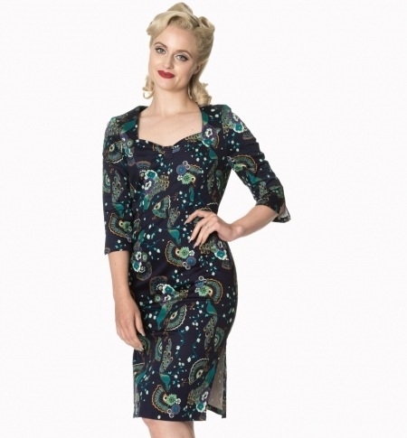 Banned Retro pouzdrové šaty Proud Peacock Velikost: XS (UK 8)