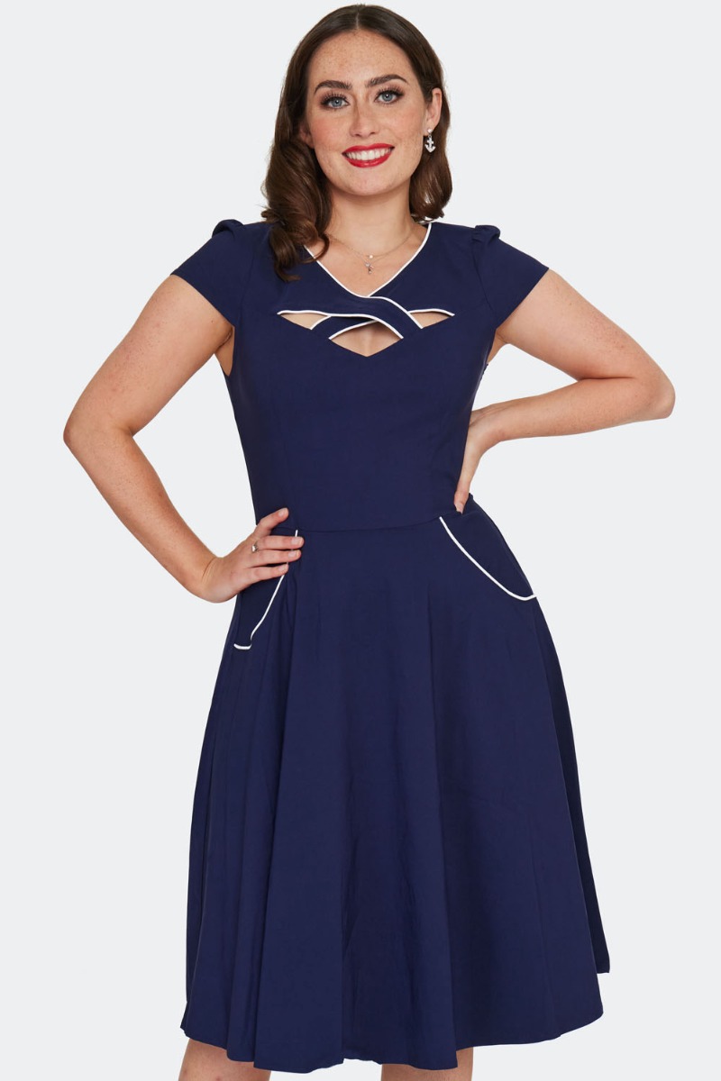 Voodoo Vixen retro šaty Connie - Navy Velikost: XS