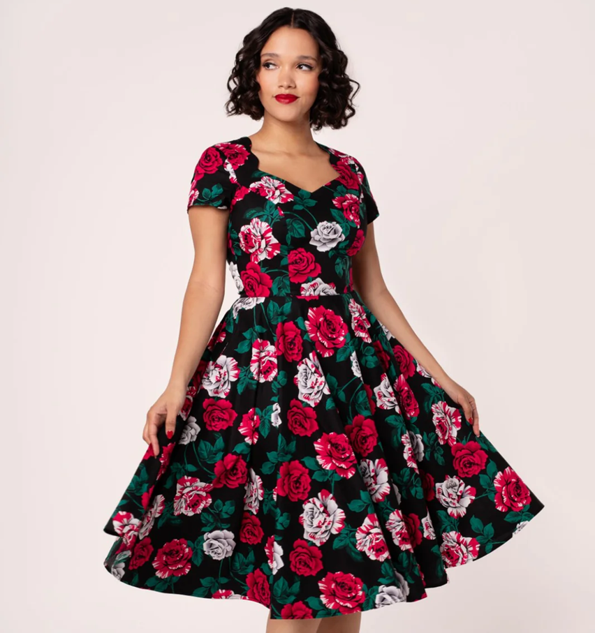 Hell Bunny retro šaty Paint Me Roses Velikost: XS (UK 8)