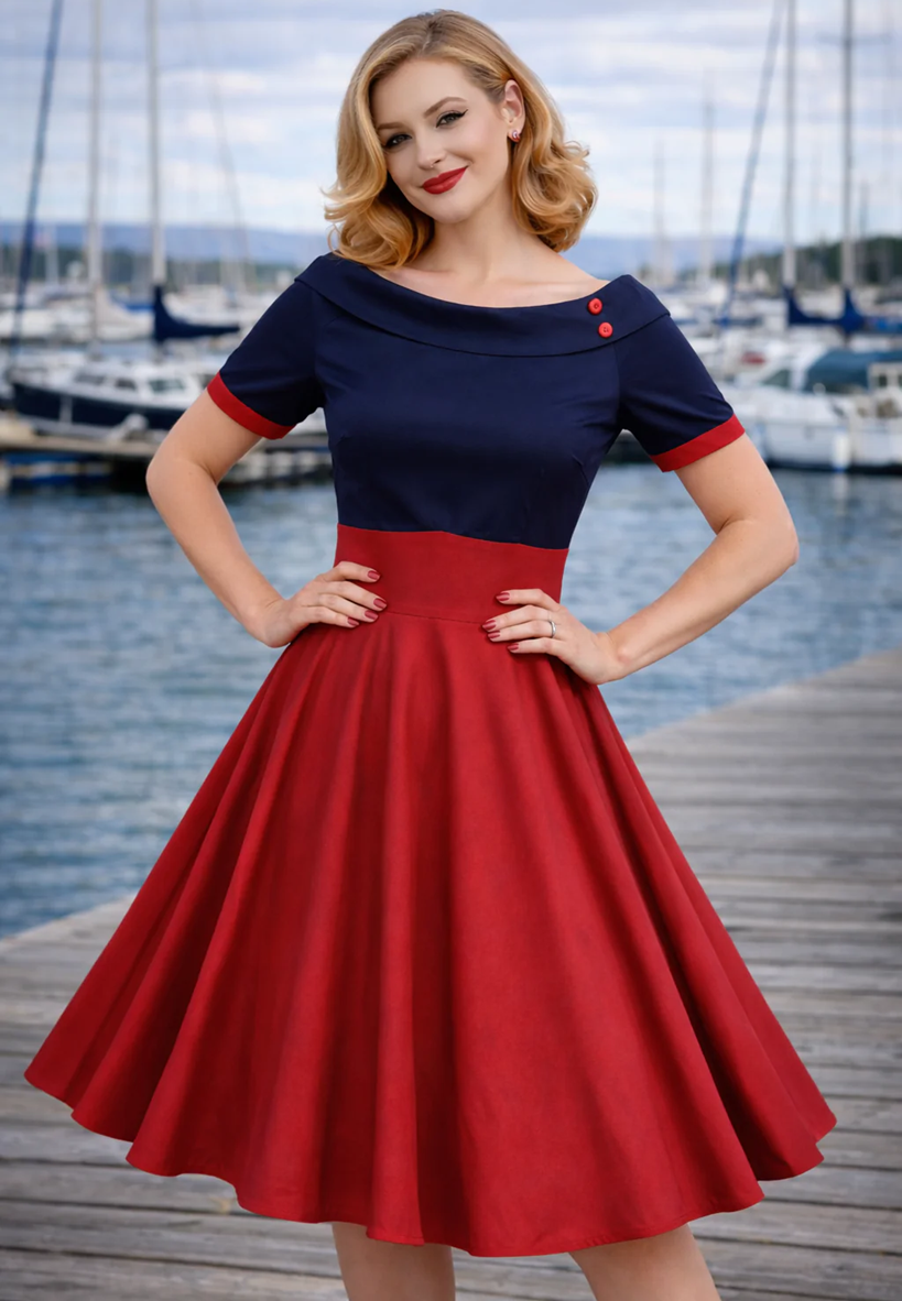 Dolly & Dotty šaty Darlene - Navy & Red Velikost: XL (UK 16)