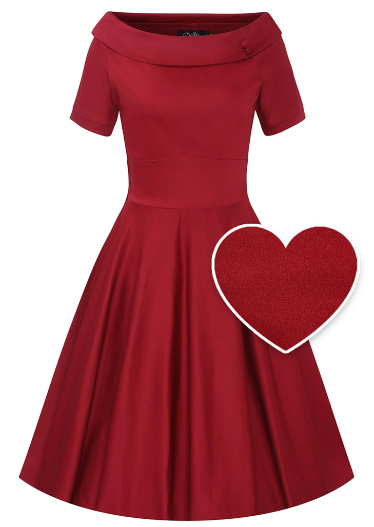 Dolly & Dotty šaty Darlene - Burgundy Velikost: 6XL (UK 26)