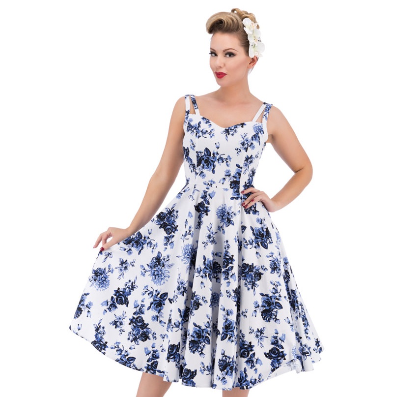 H&R London retro šaty Blue Rosaceae Velikost: 3XL (UK 20)