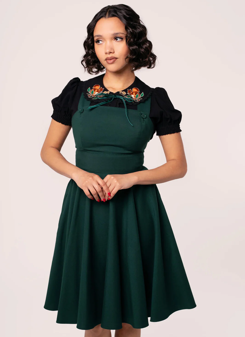 Hell Bunny Šatová sukně - retro šaty s laclem Patti - Green Velikost: L (UK 14)