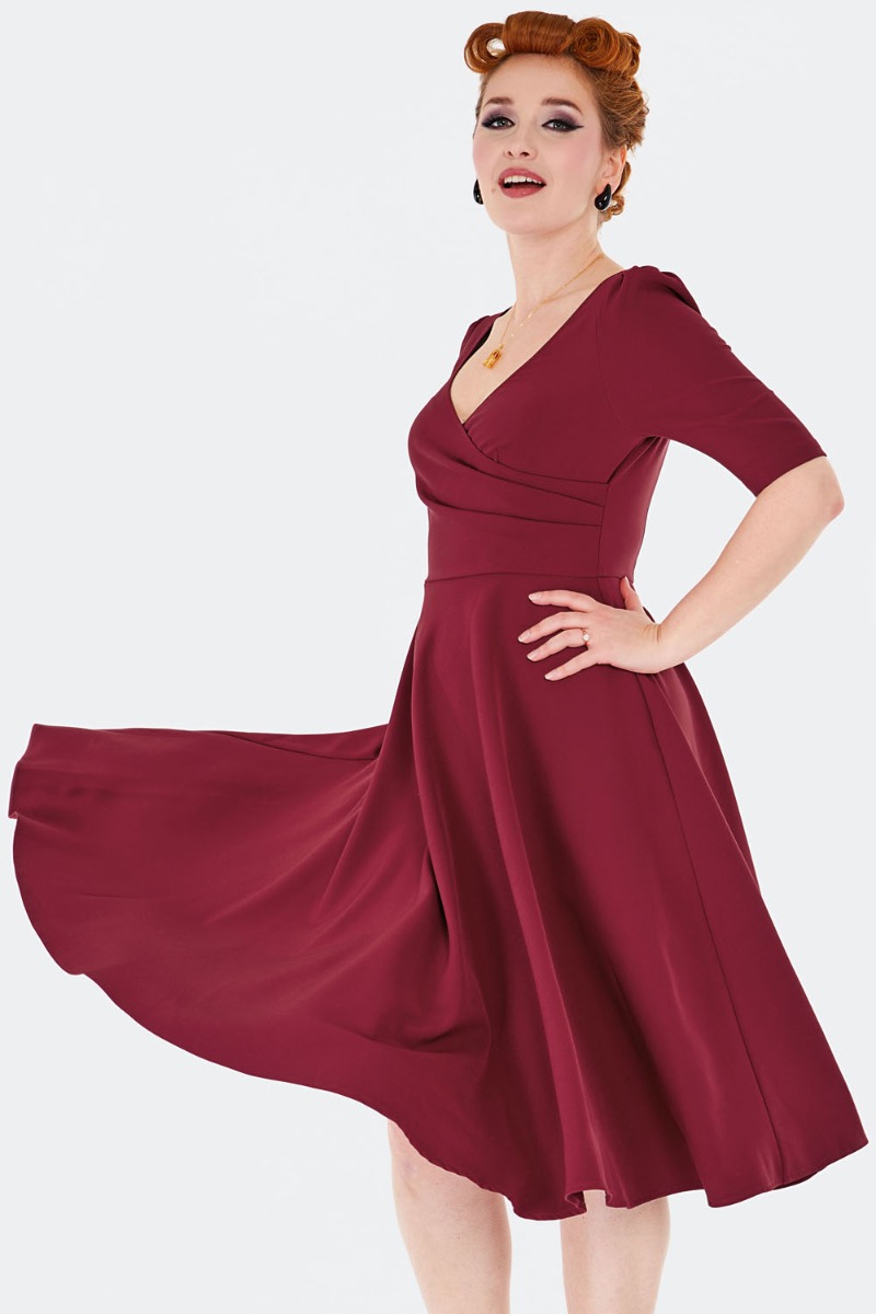 Voodoo Vixen retro šaty Clarke - Wine Velikost: XS