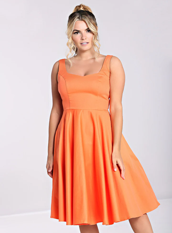 Hell Bunny retro šaty Heidi - Orange Velikost: XS (UK 8)