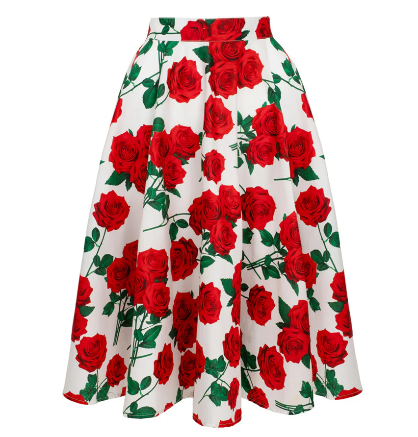 Hell Bunny kolová sukně Dolce Vita - White Velikost: XS (UK 8)