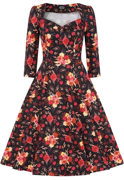 H&R London květované retro šaty Margot Velikost: XS (UK 8)