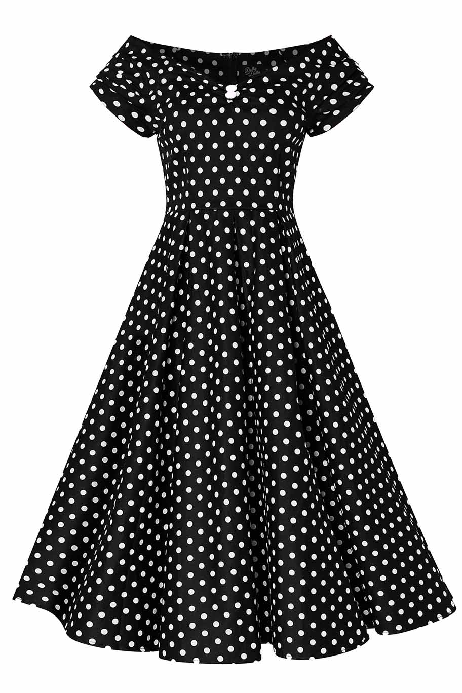 Dolly & Dotty retro šaty Lily - Black Polka Dot Velikost: XL (UK 16)
