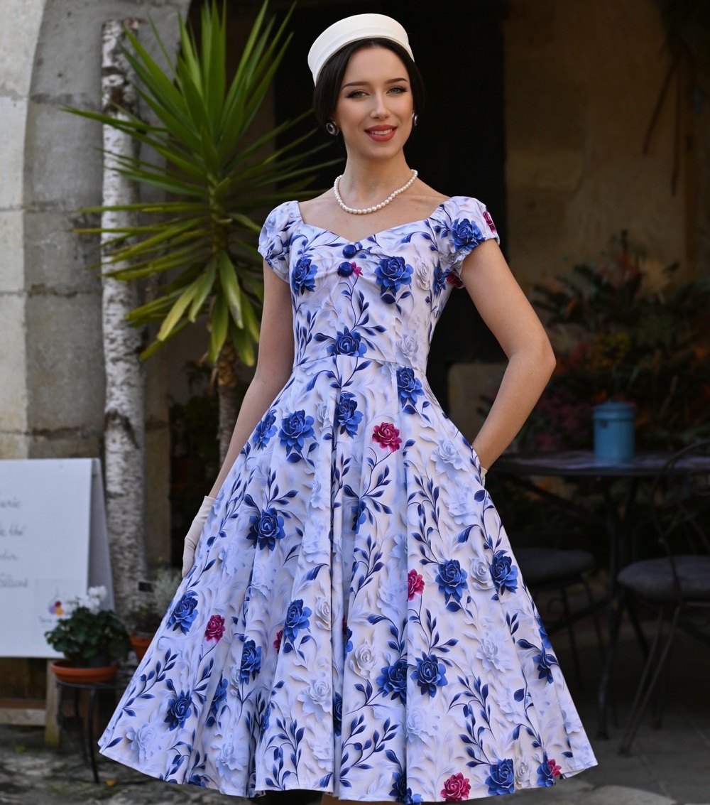 H&R London retro šaty Wildflower Velikost: XS (UK 8)